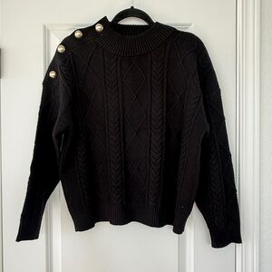 Mango Black Cable Knit Sweater with Gold Button Accents M size